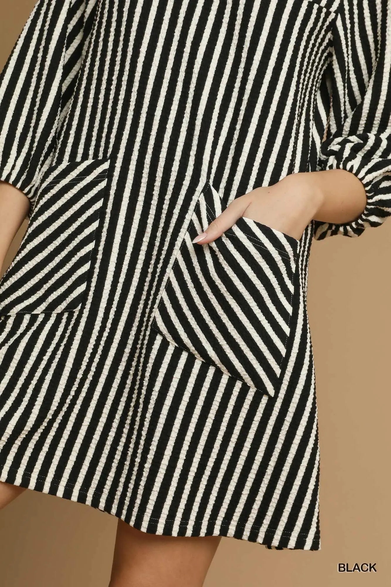 UMGEE Striped Textured Mini Dress with Front Pockets