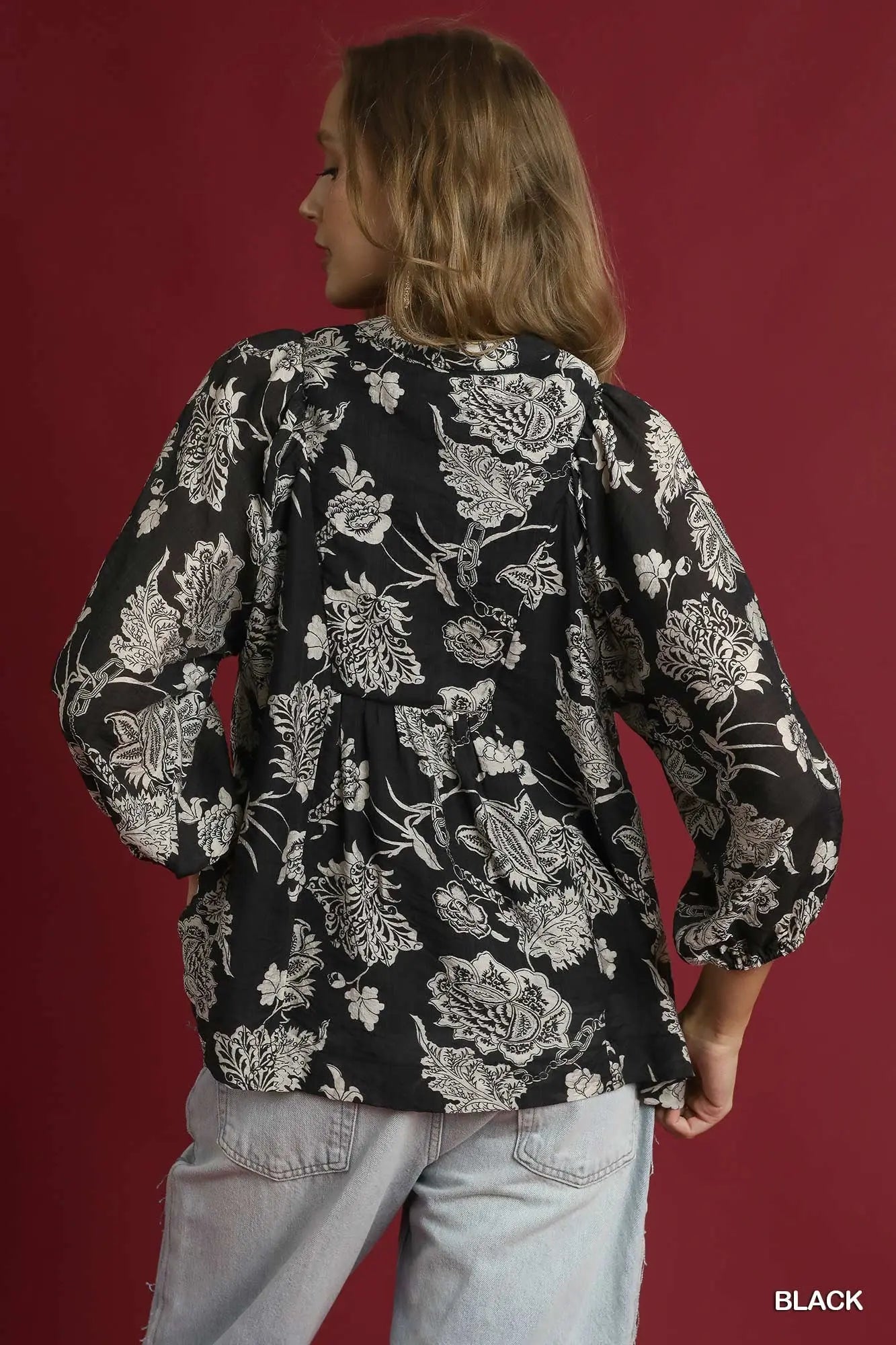 UMGEE Two Tone Floral Print Boho Blouse