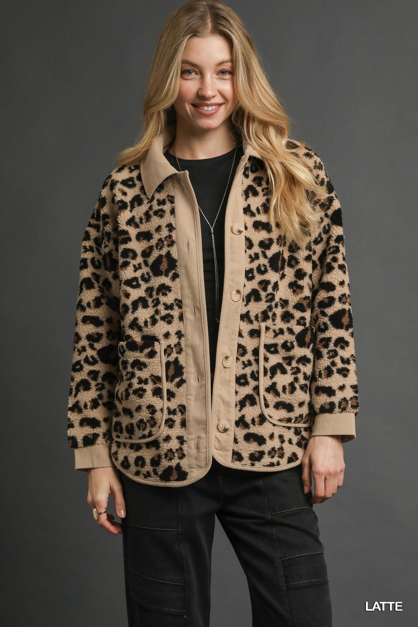 UMGEE Leopard Print Button-Front Jacket