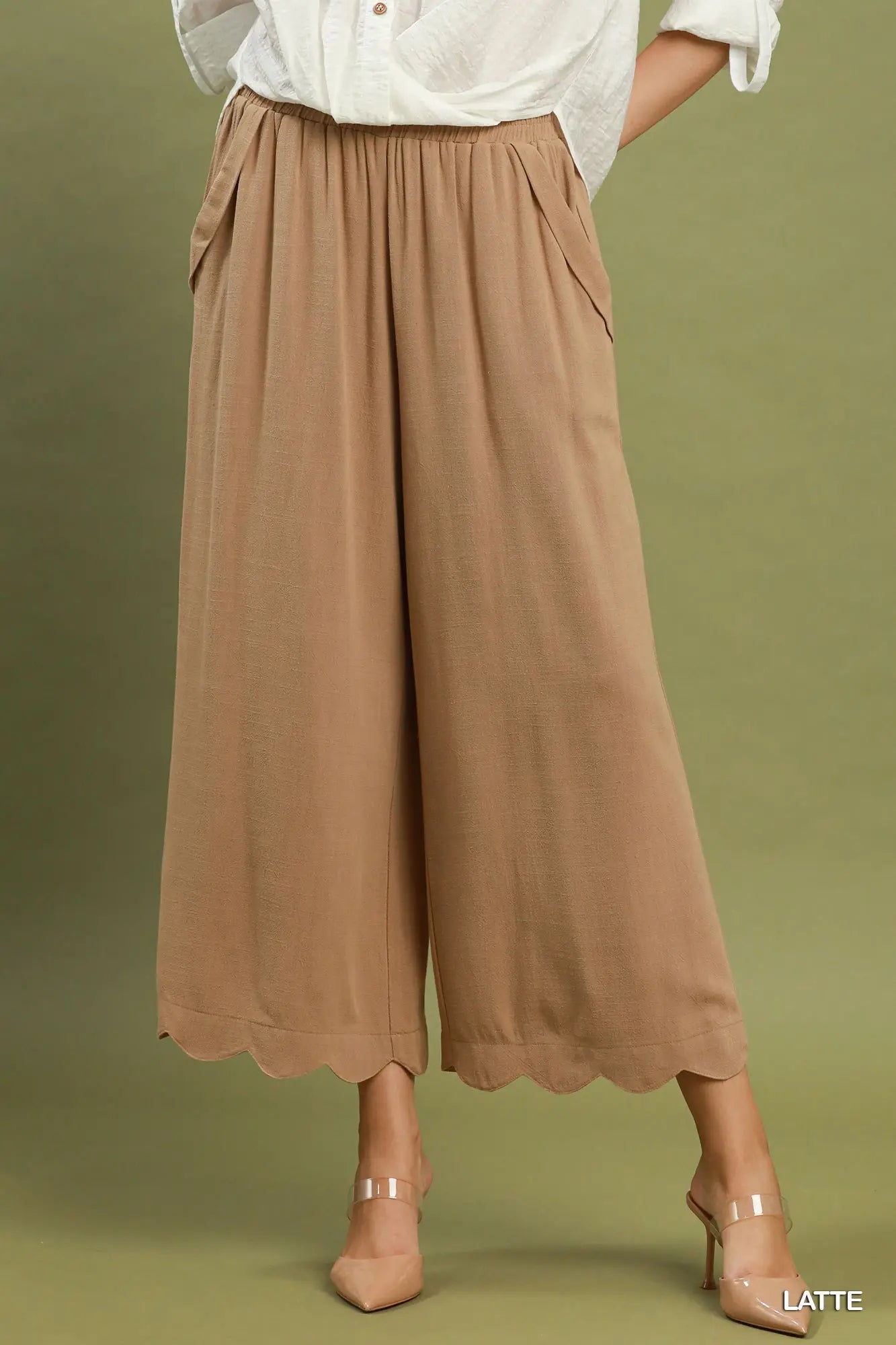 UMGEE Latte Linen Blend Scallop Pants