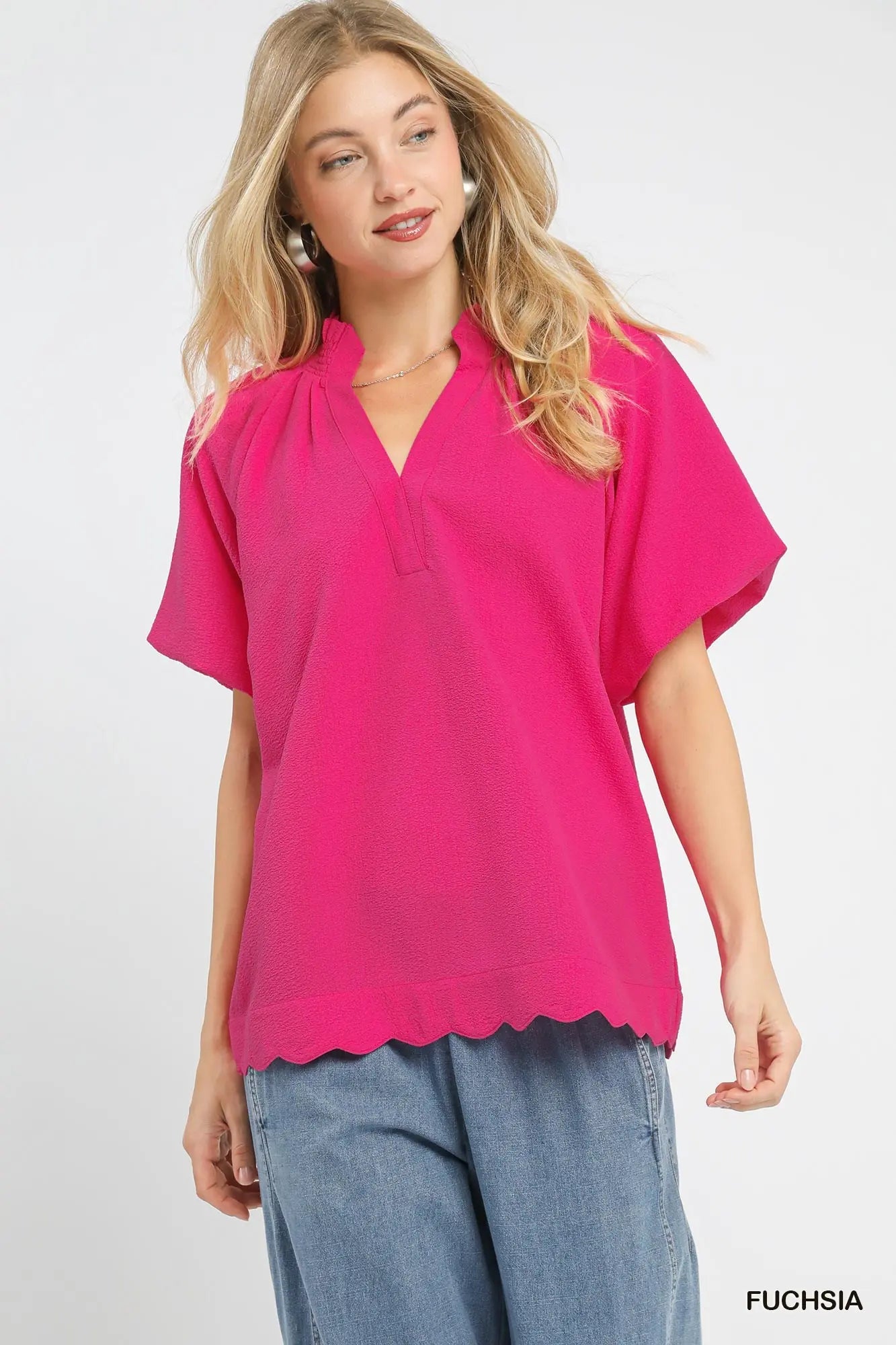 UMGEE Fuchsia Scalloped Top