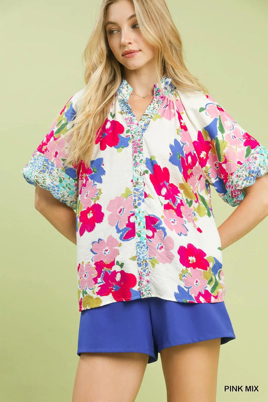 UMGEE Pink Floral Print Top