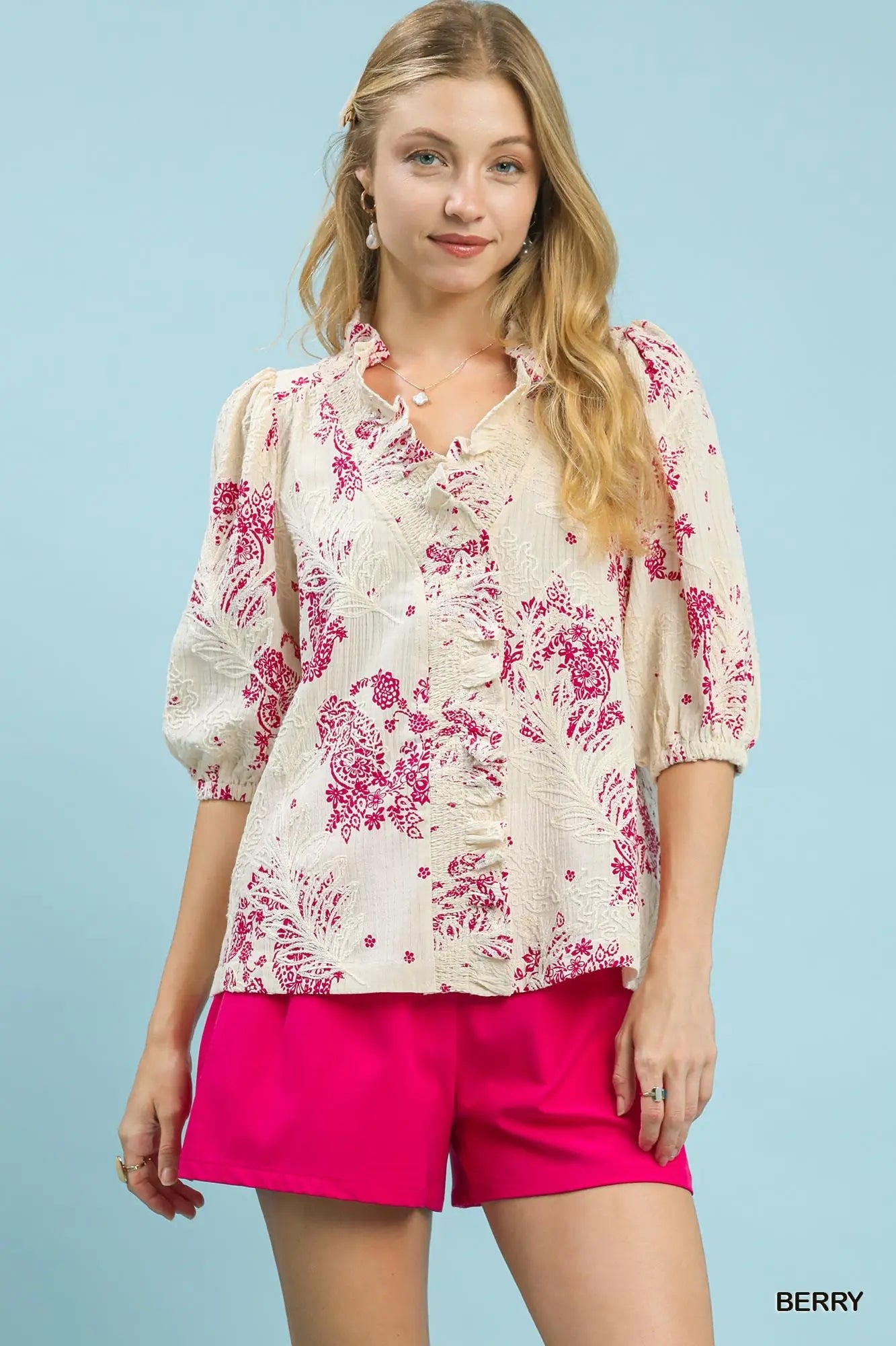 UMGEE Berry Embroidered Top