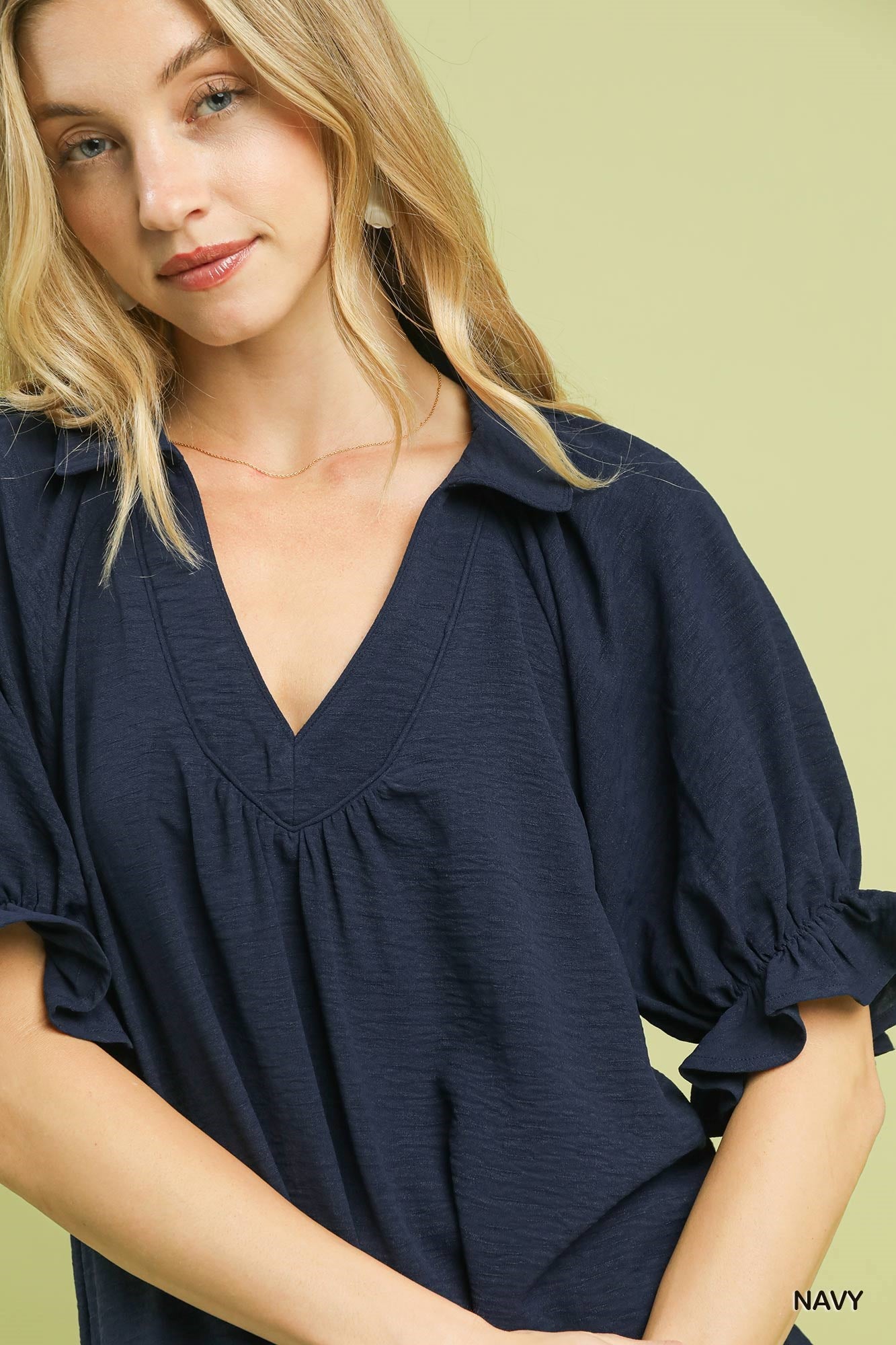 UMGEE Navy Collared V-Neck Top