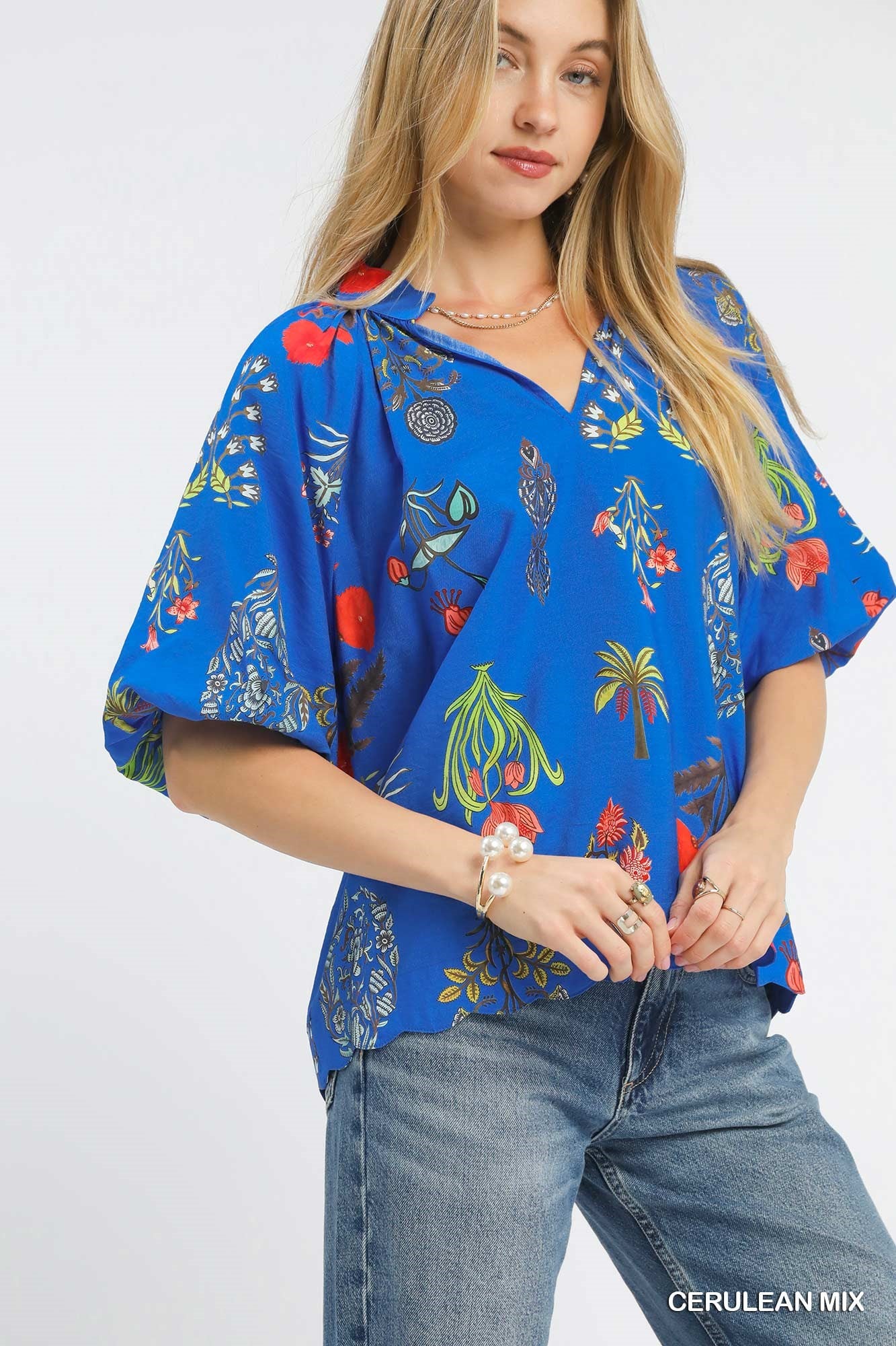 UMGEE Cerulean Floral Print Top