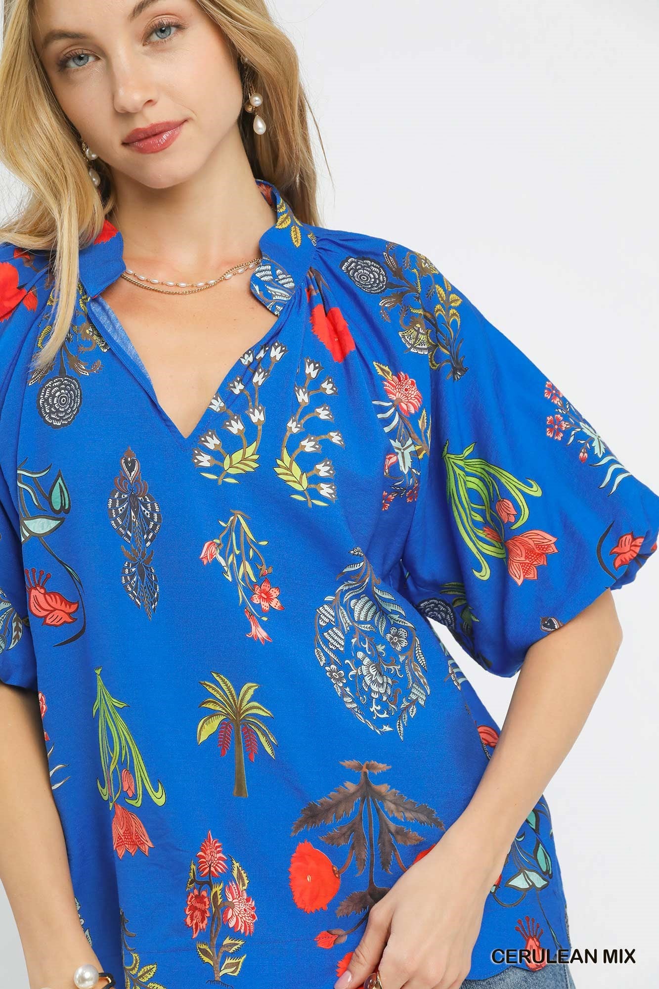 UMGEE Cerulean Floral Print Top