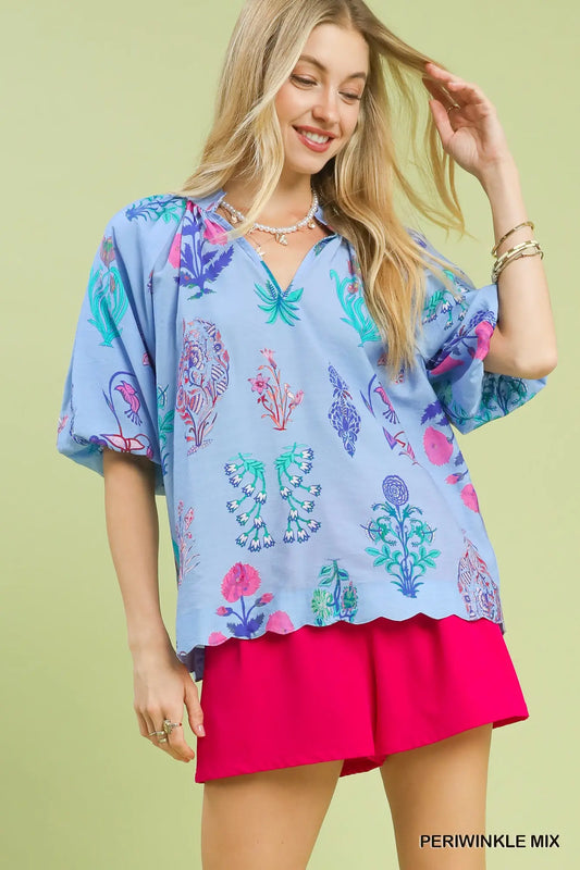UMGEE Periwinkle Floral Print Top
