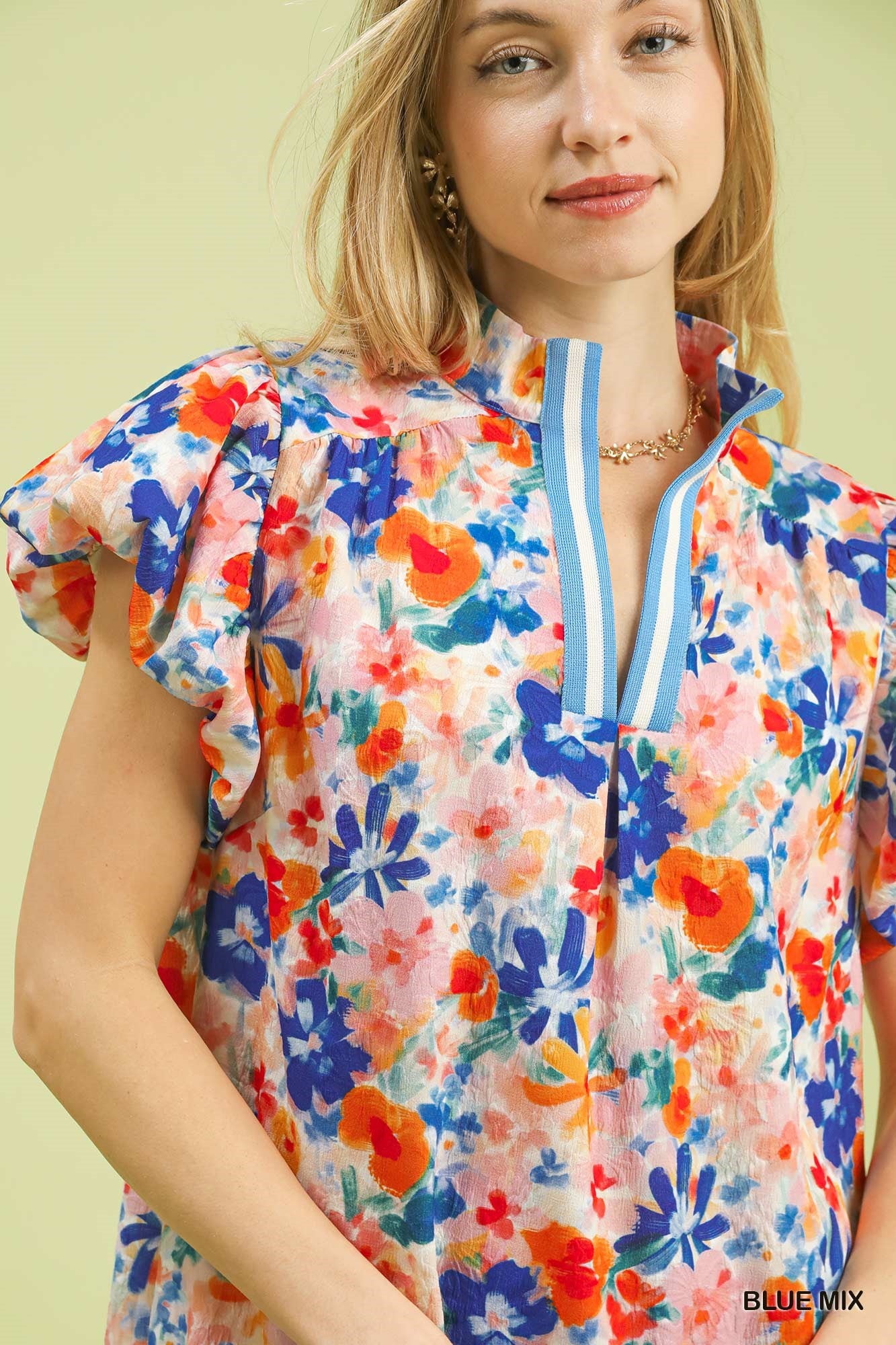 UMGEE Blue Floral Print Collar Dress