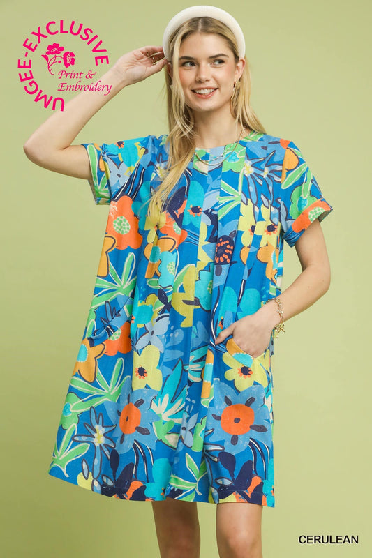 UMGEE Cerulean Abstract Floral Swing Dress