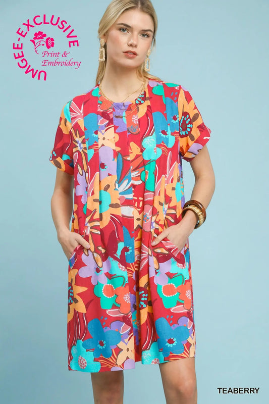 UMGEE Teaberry Abstract Floral Swing Dress