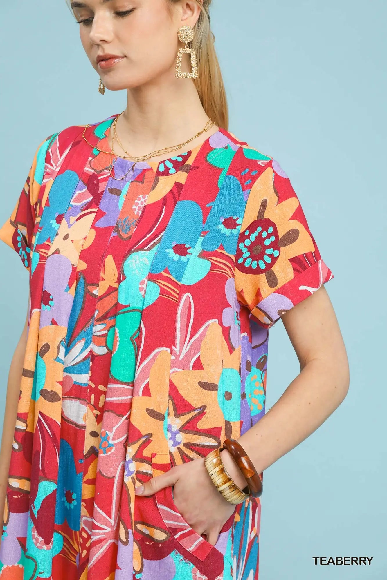 UMGEE Teaberry Abstract Floral Swing Dress