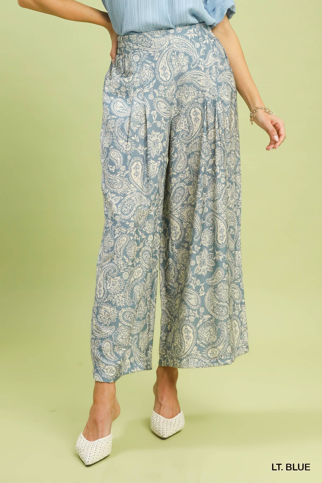 UMGEE Light Blue Abstract Print Wide Leg Pants