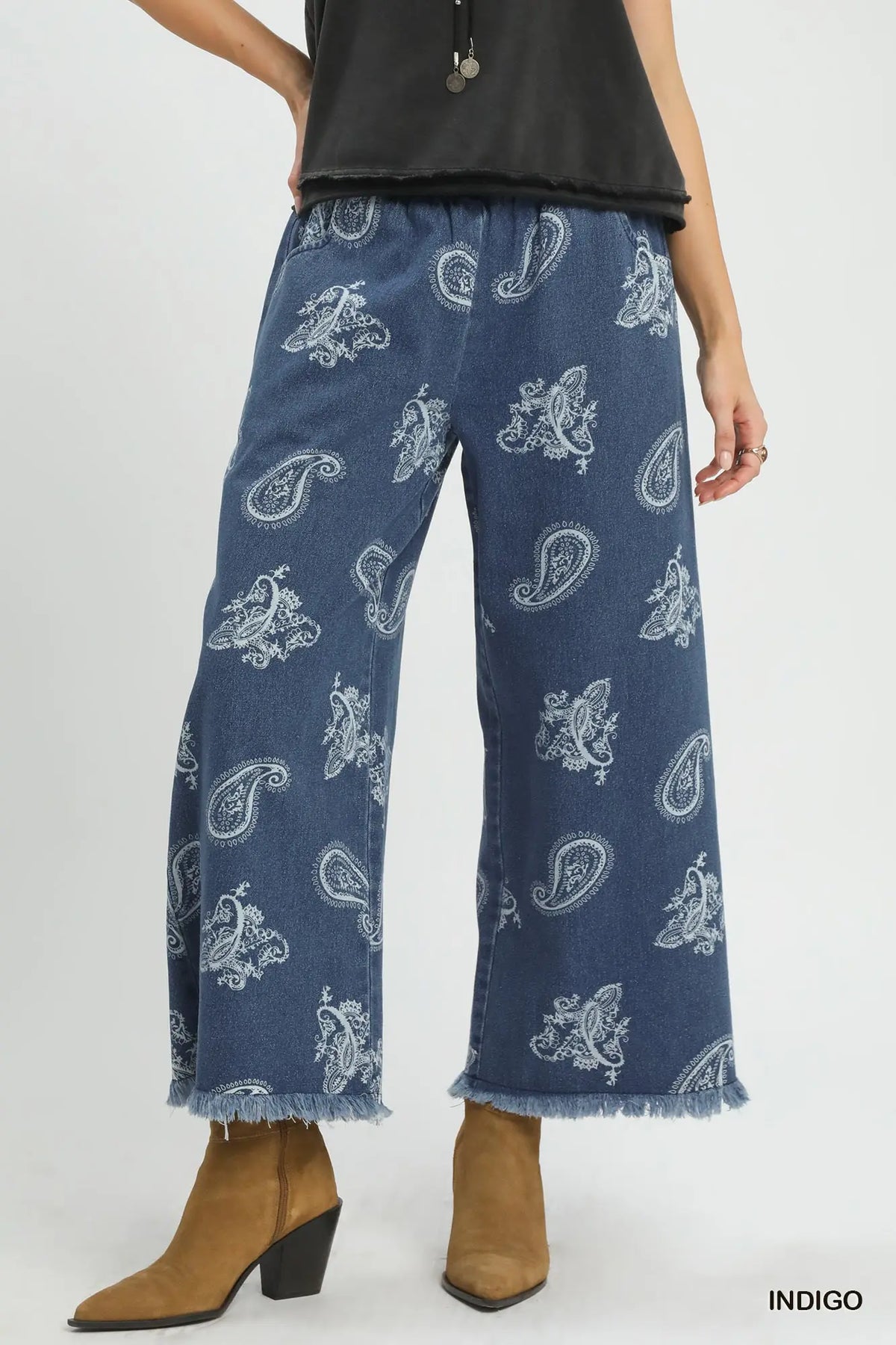 UMGEE Paisley Denim Wide Leg Pants