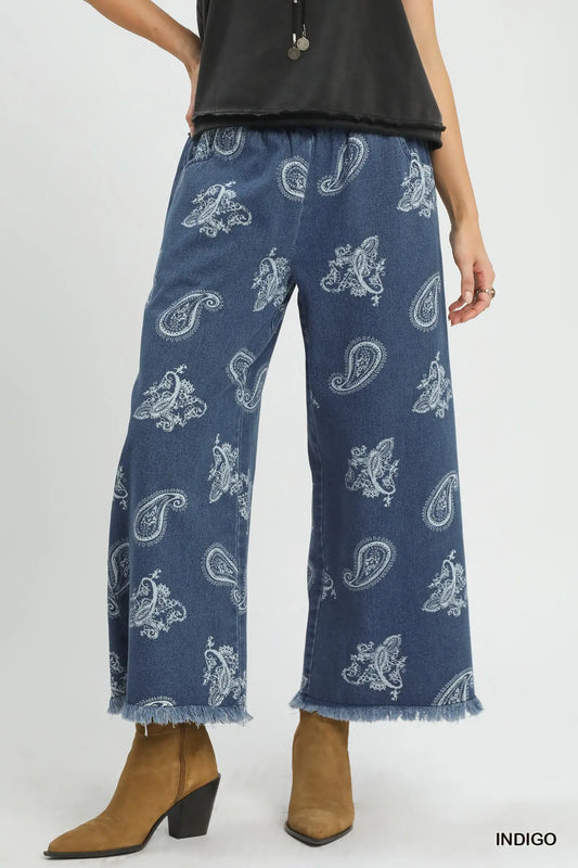 UMGEE Paisley Denim Wide Leg Pants