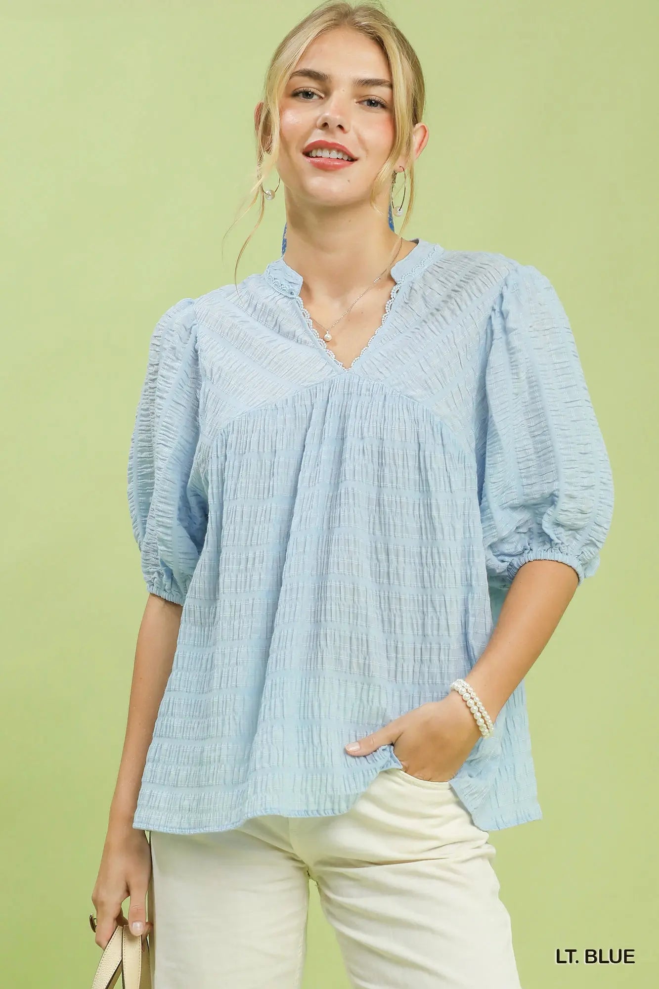 UMGEE Lt. Blue Puff Sleeve Top