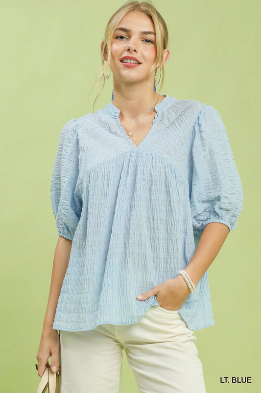 UMGEE Lt. Blue Puff Sleeve Top