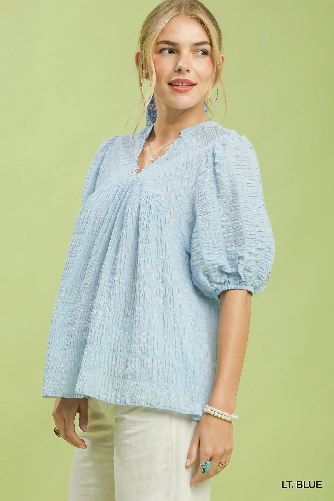 UMGEE Lt. Blue Puff Sleeve Top