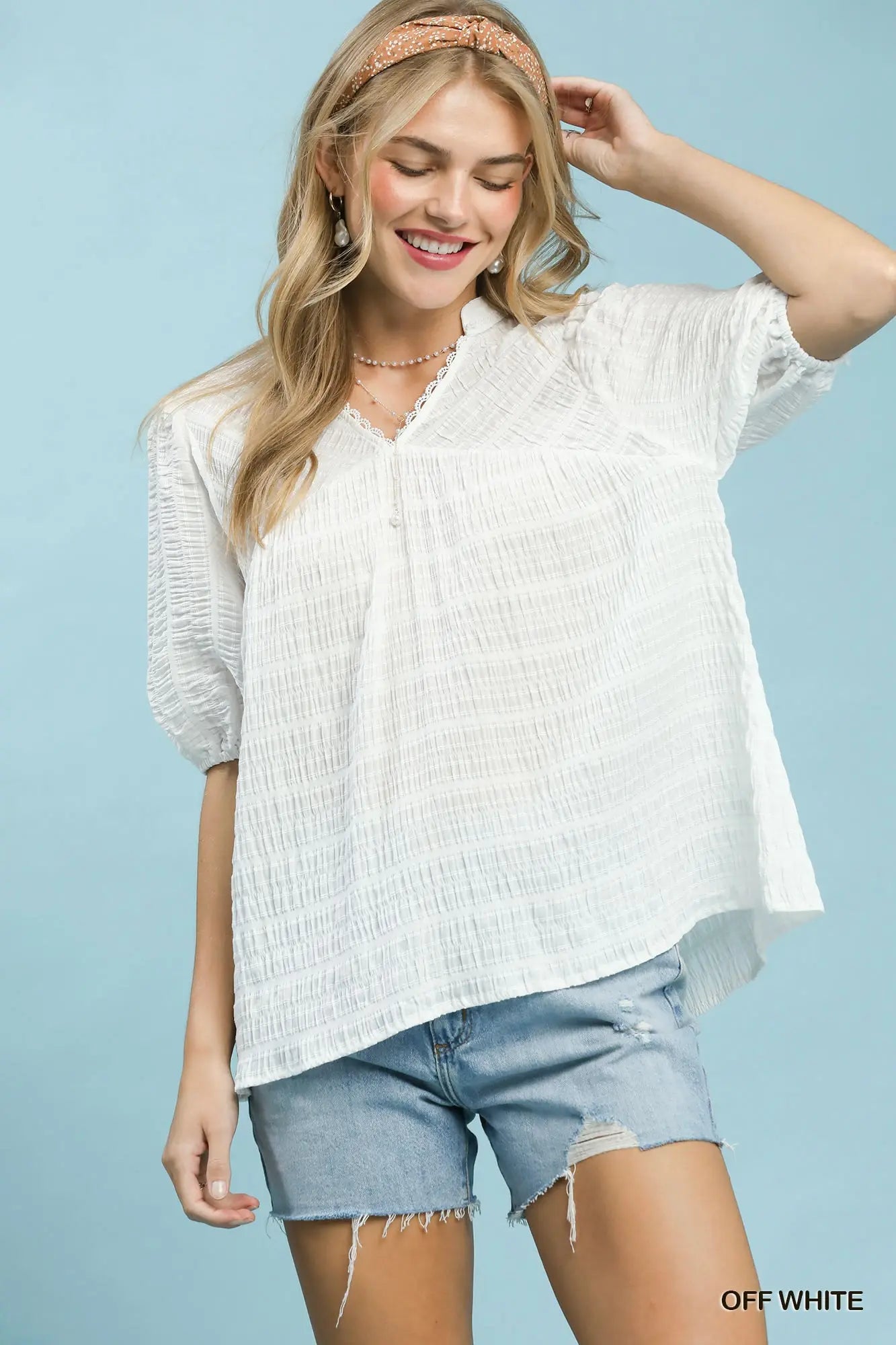 UMGEE Off White Puff Sleeve Top