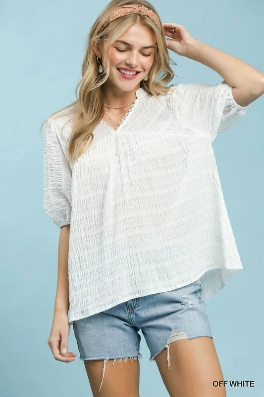 UMGEE Off White Puff Sleeve Top