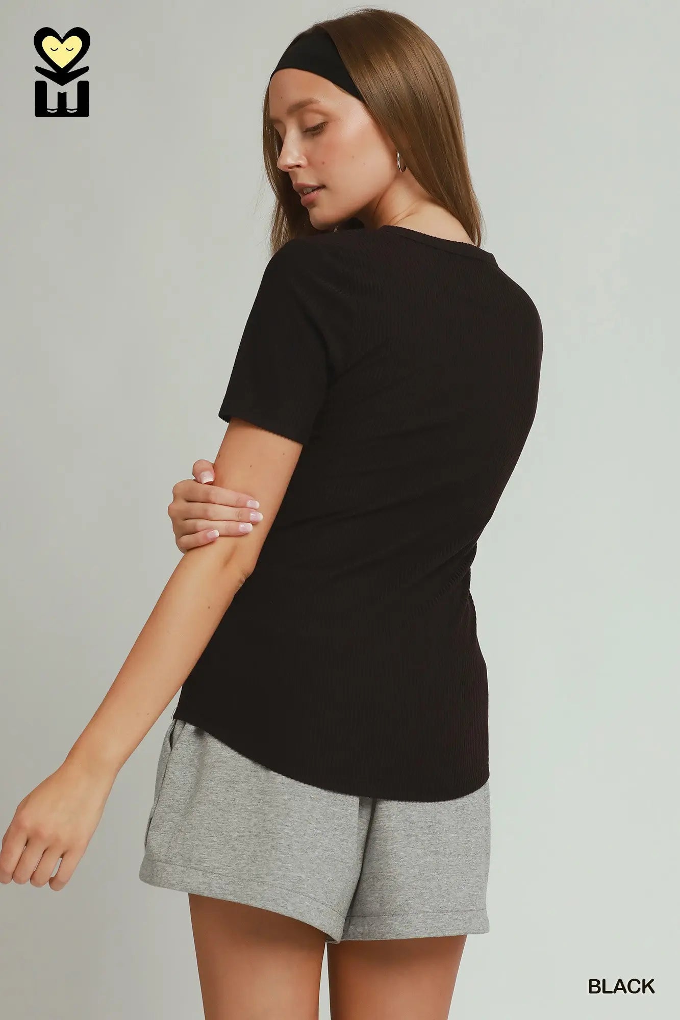 UMGEE Black Rib Short Sleeve Top