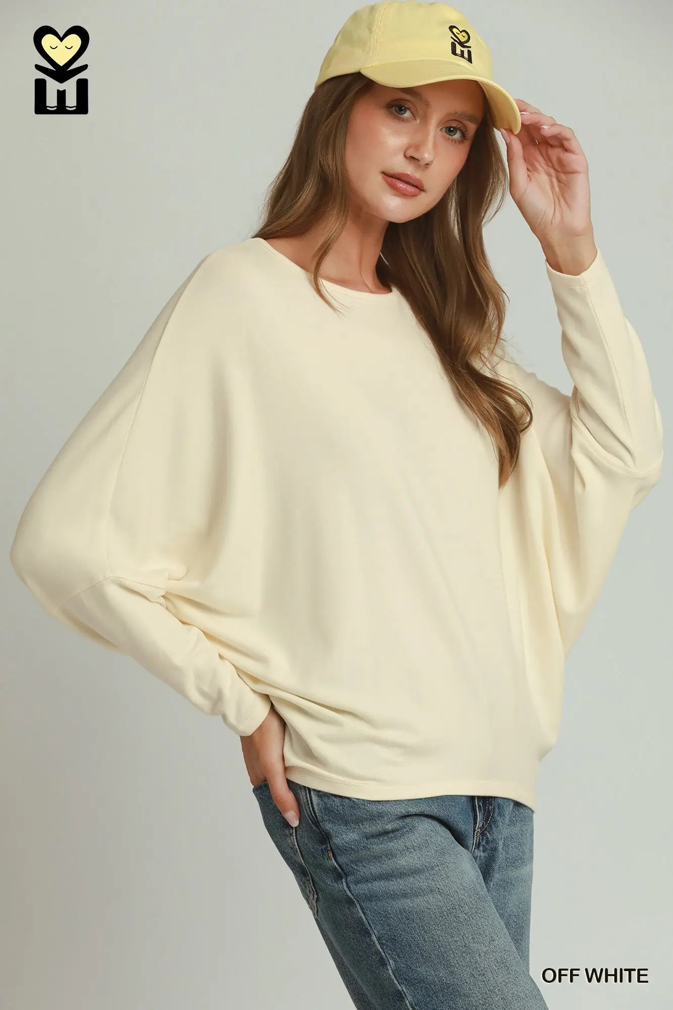 UMGEE Off White Batwing Round Neck Long Sleeve Top