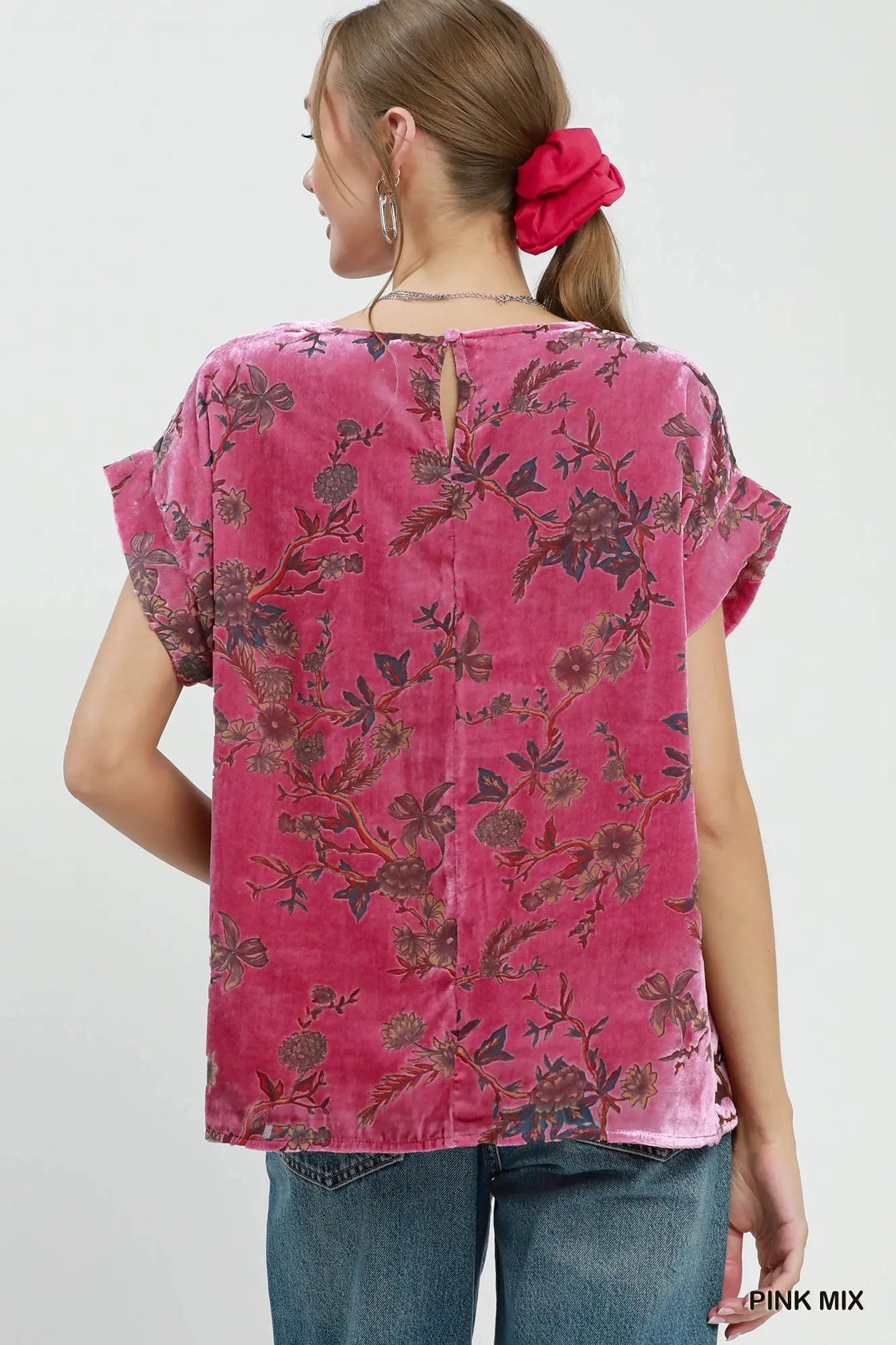 UMGEE Floral Velvet Boxy Top