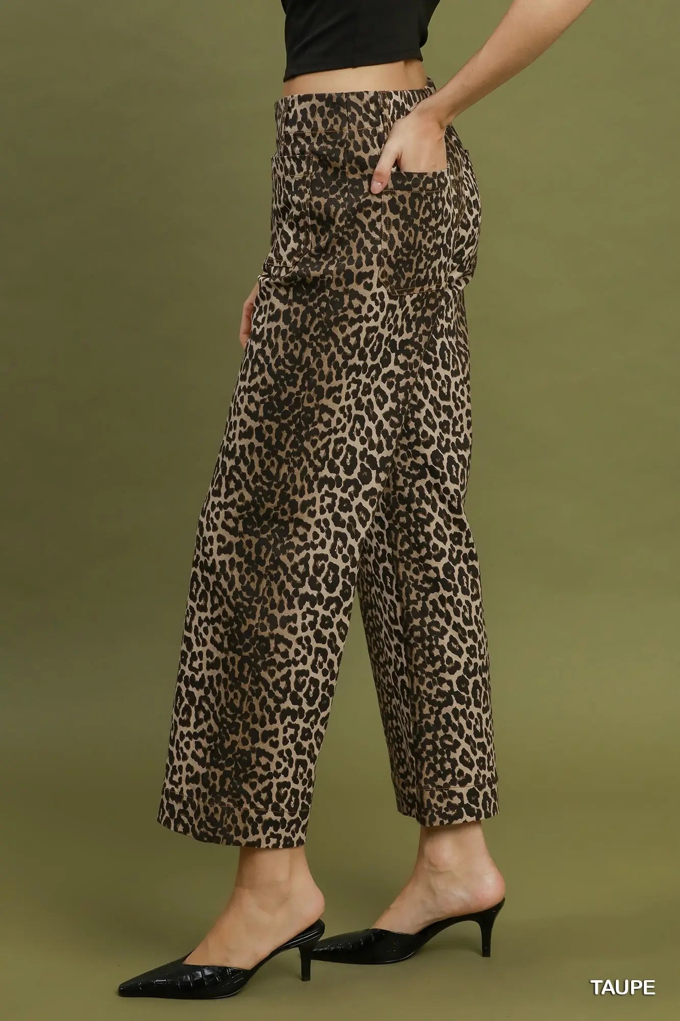 UMGEE Taupe Leopard Print Wide Leg Cropped Pants