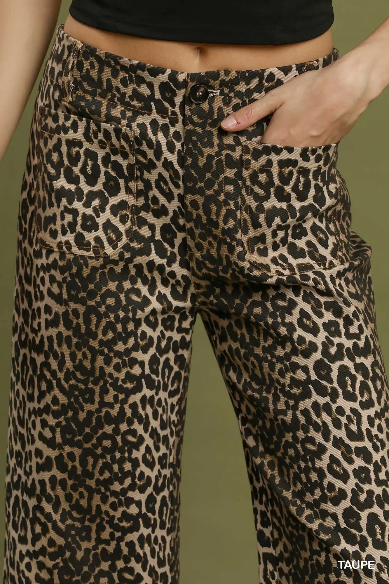 UMGEE Taupe Leopard Print Wide Leg Cropped Pants