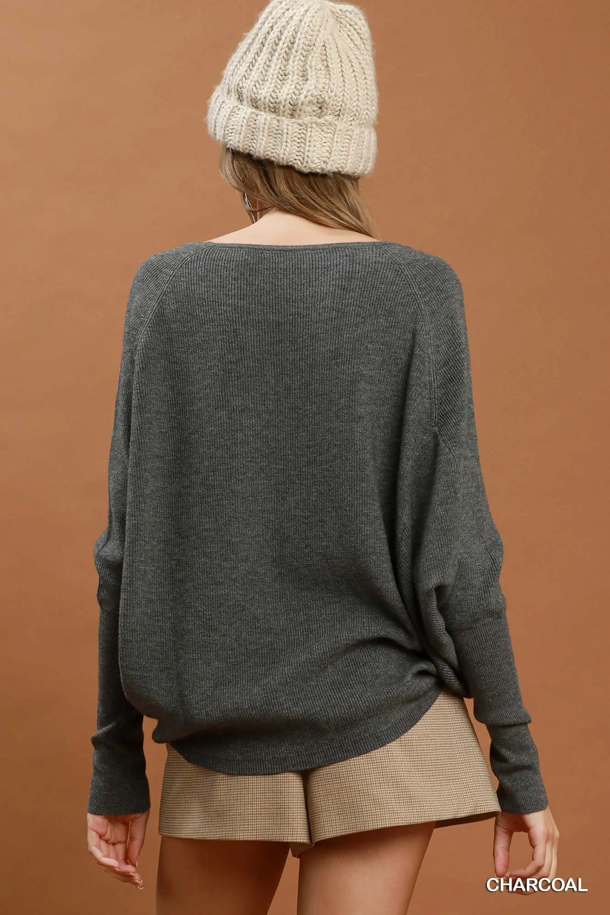 UMGEE Charcoal Boat Neck Knit Sweater Top