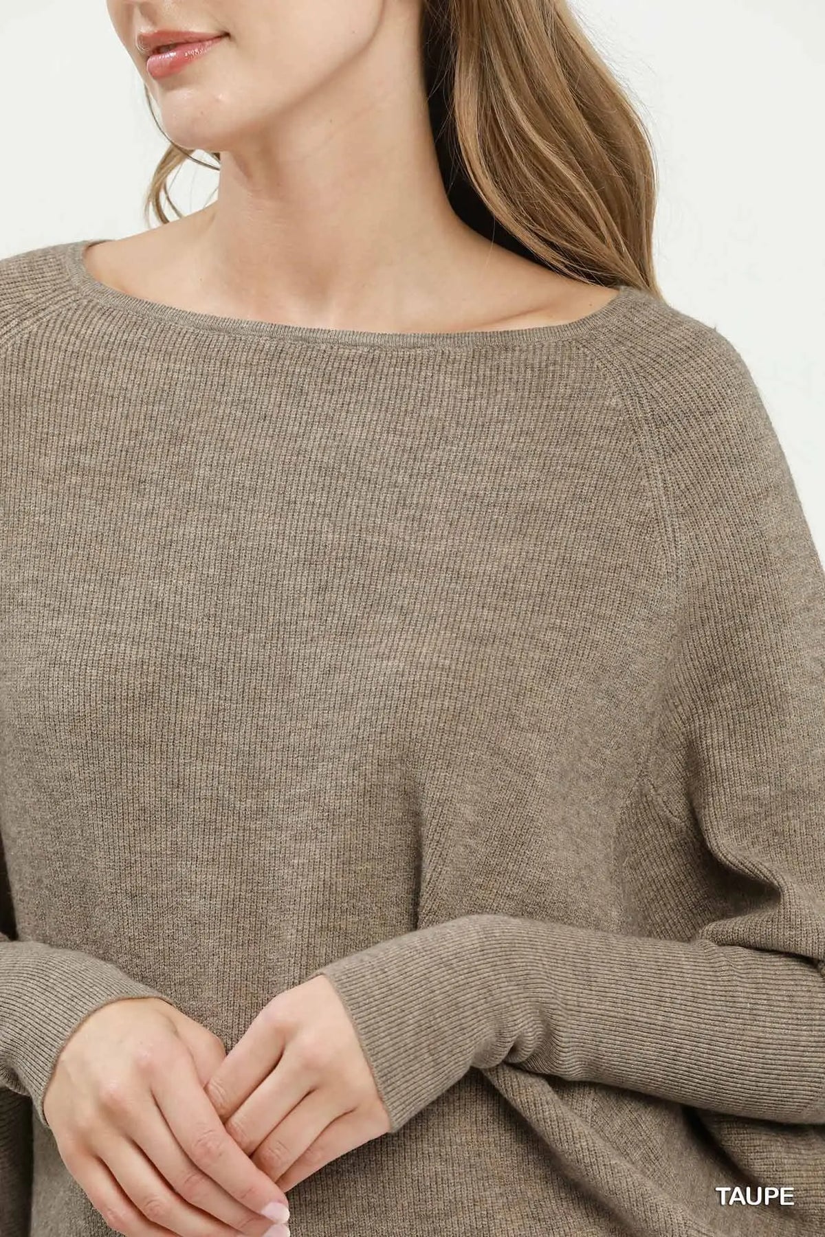 UMGEE Taupe Boat Neck Knit Sweater Top