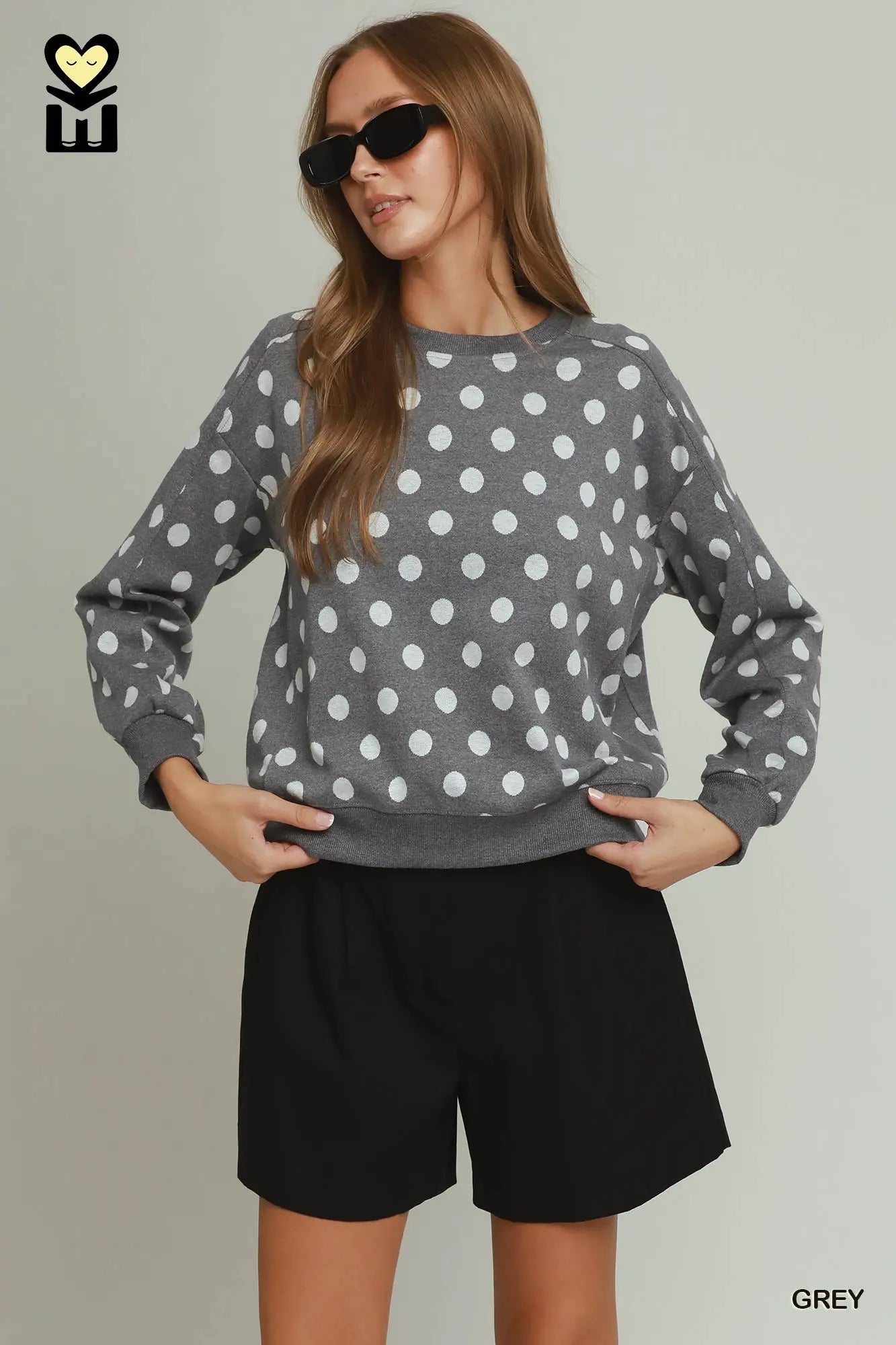UMGEE Grey Polka Dot Pullover Top