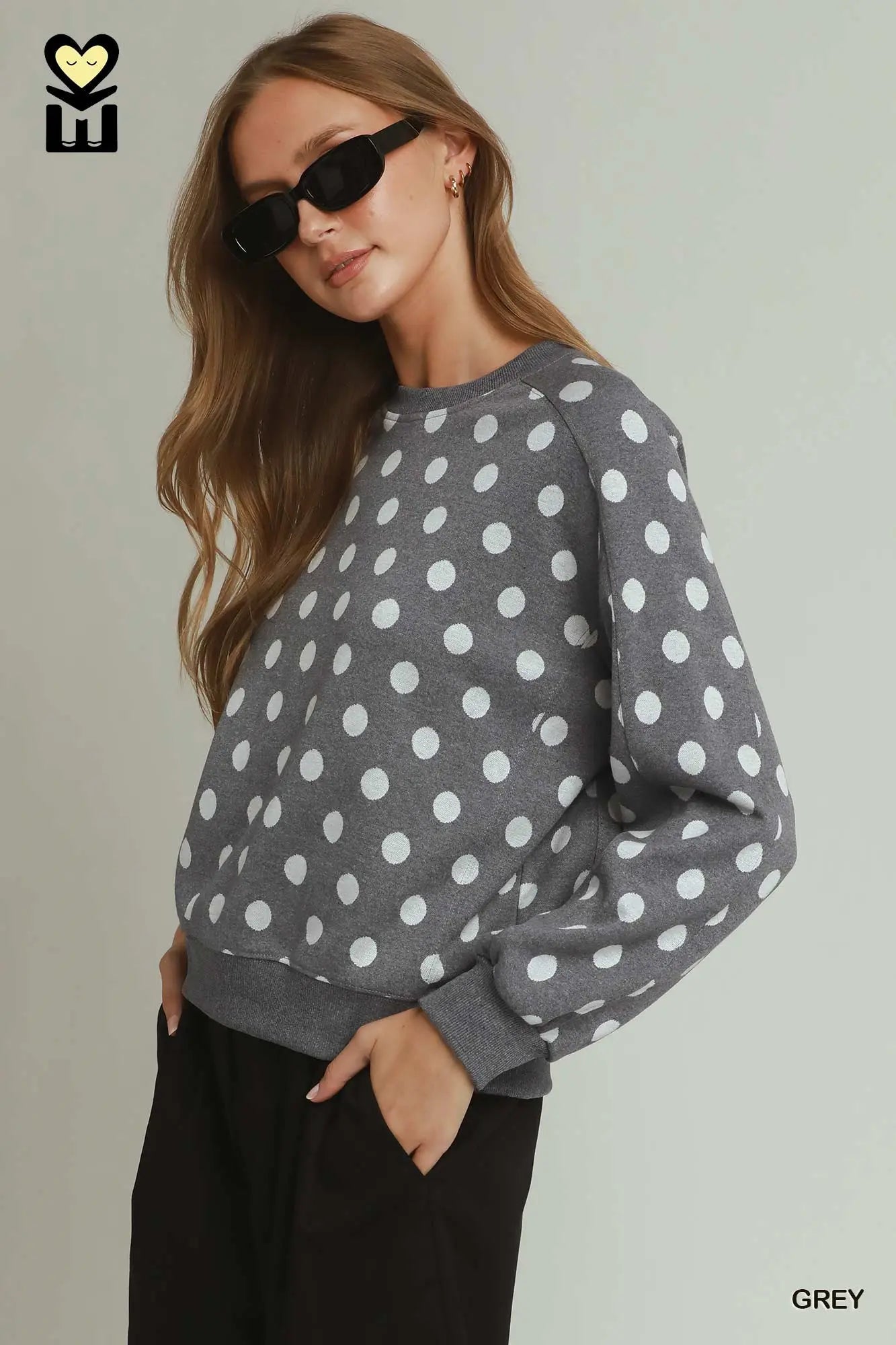 UMGEE Grey Polka Dot Pullover Top