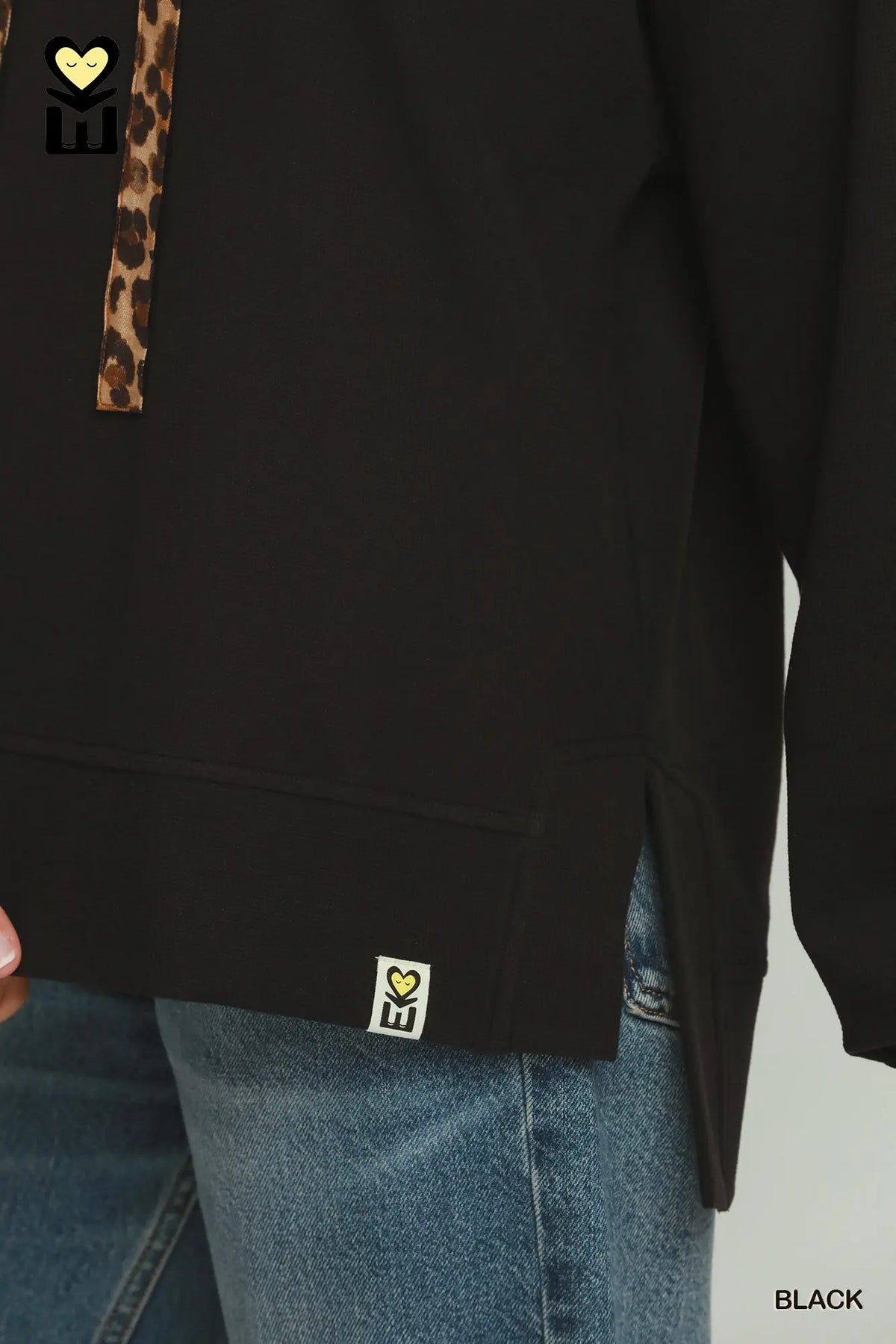 UMGEE Black Waffle Knit Animal Print Hoodie