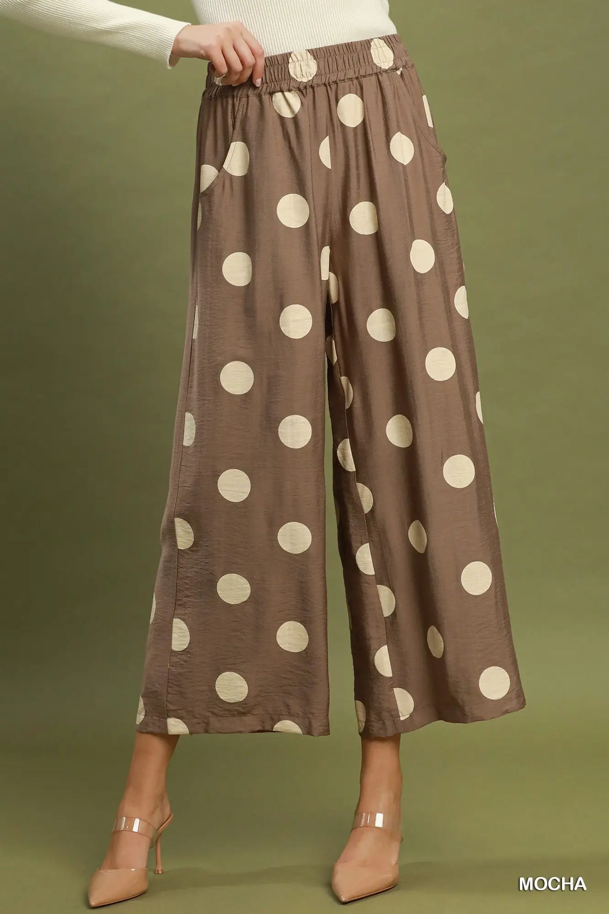 UMGEE Mocha Polka Dot Wide Leg Crop Pants