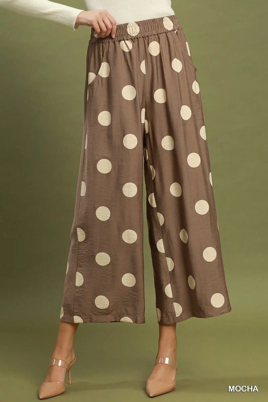 UMGEE Mocha Polka Dot Wide Leg Crop Pants