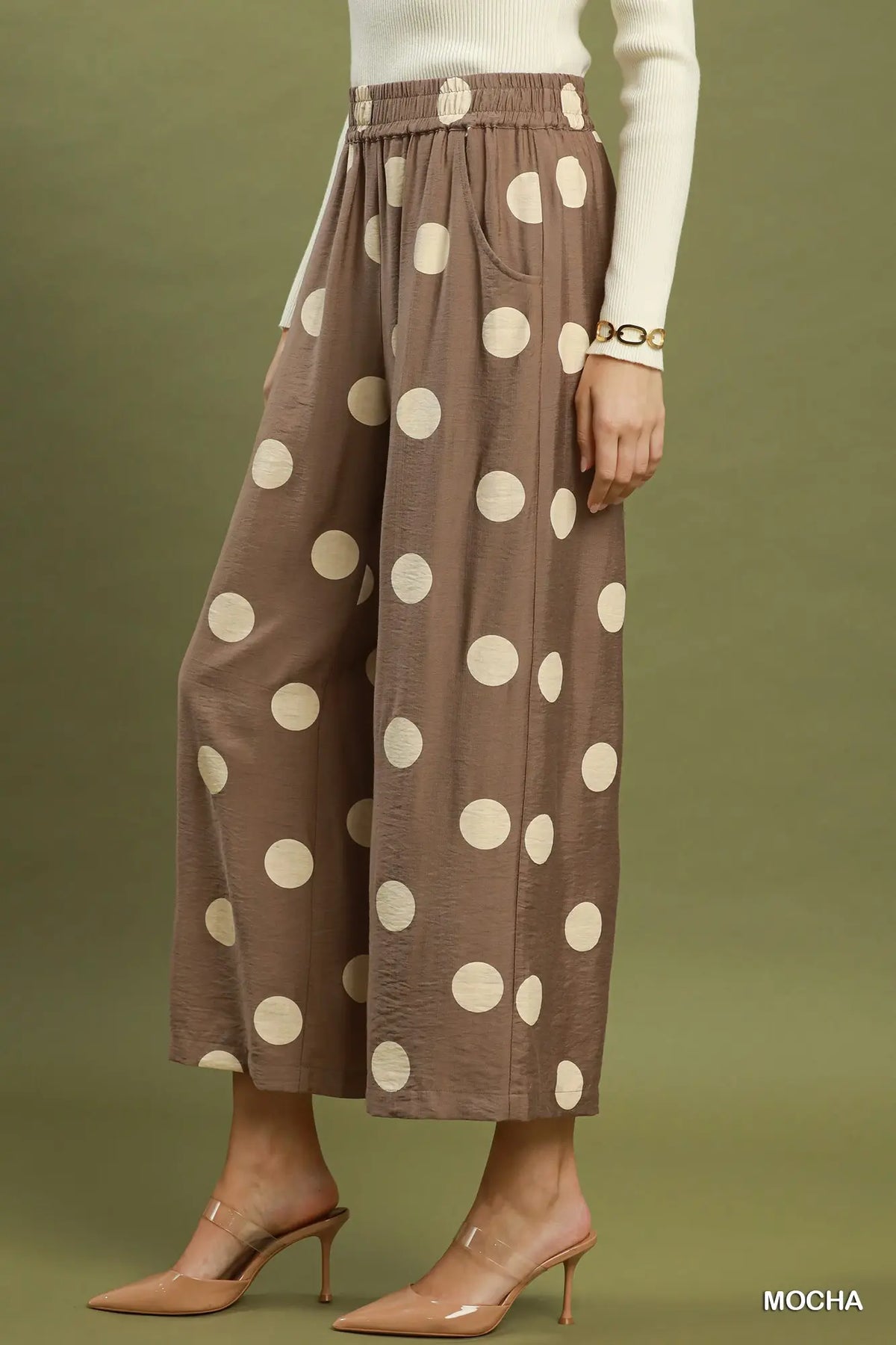 UMGEE Mocha Polka Dot Wide Leg Crop Pants