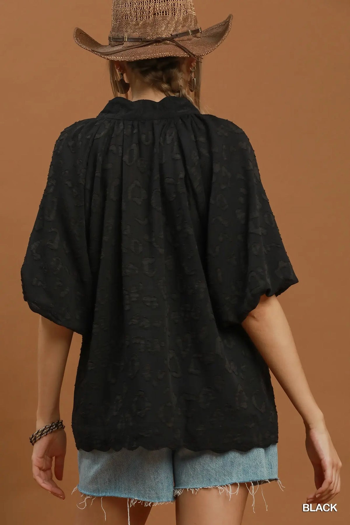 UMGEE Black Leopard Puff Sleeve Top