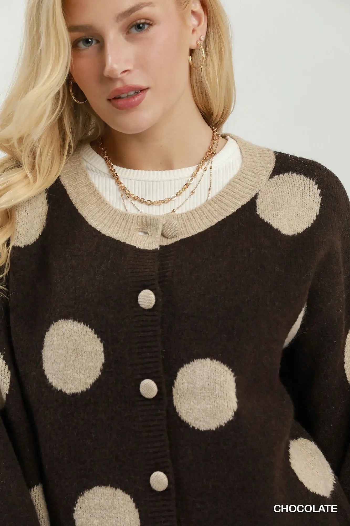 UMGEE Chocolate Polka Dot Knit Cardigan