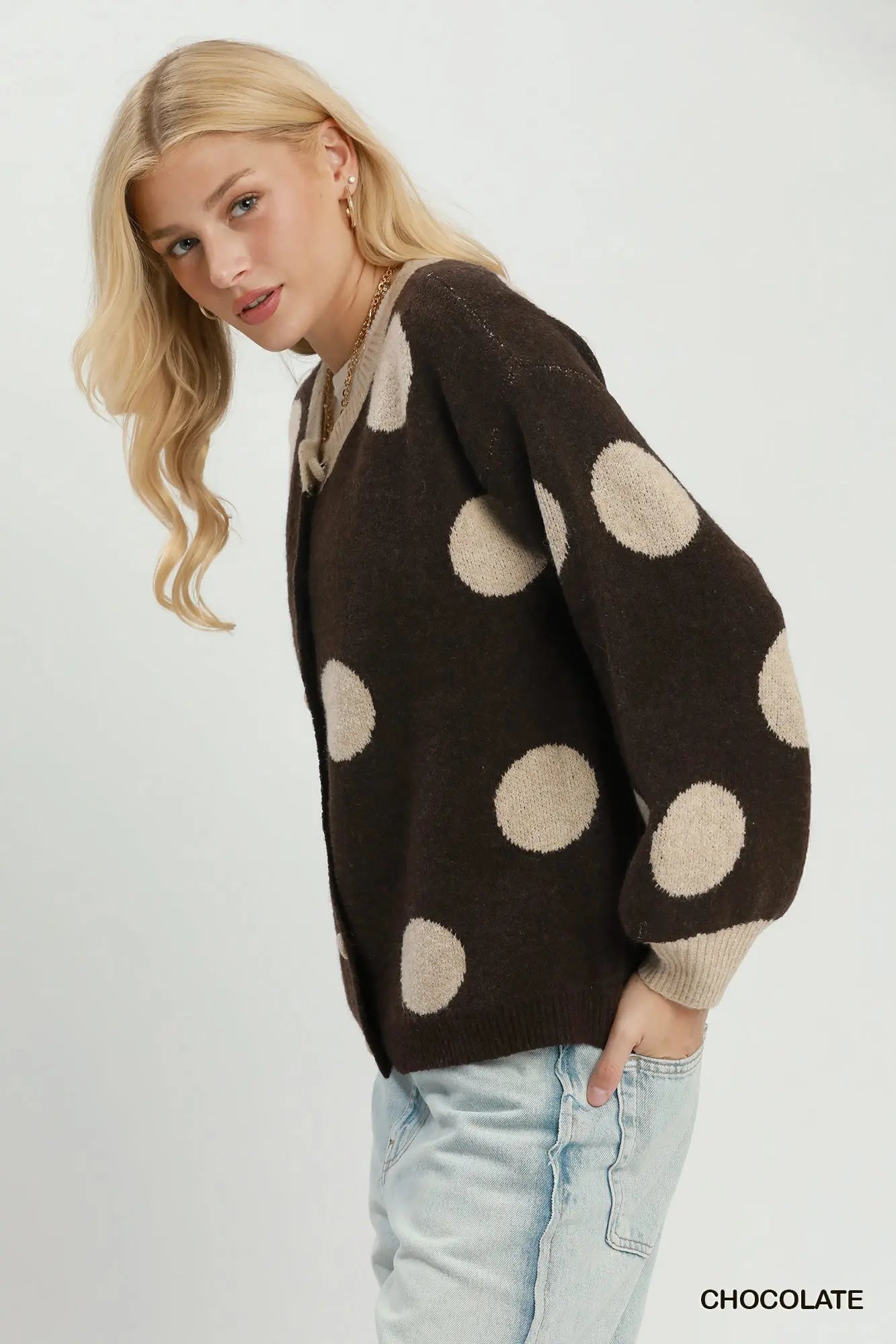 UMGEE Chocolate Polka Dot Knit Cardigan