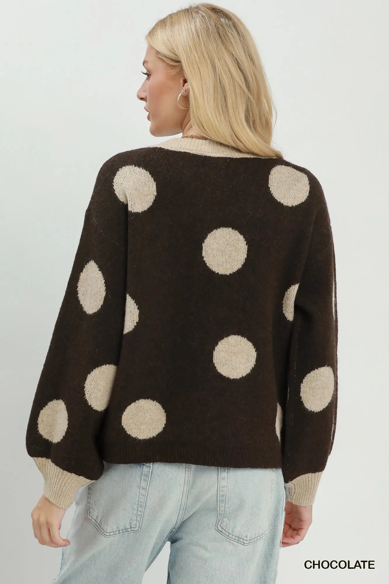 UMGEE Chocolate Polka Dot Knit Cardigan