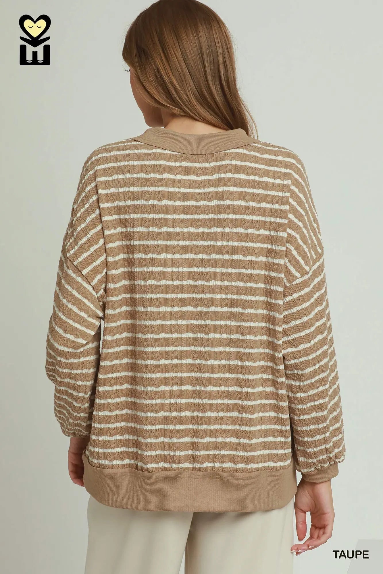 UMGEE Taupe Cable Knit Textured Stripe Pullover Sweater