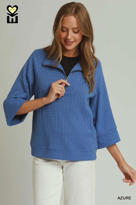 UMGEE Azure Pattern Viscose Blend Half Zip Pullover Sweater