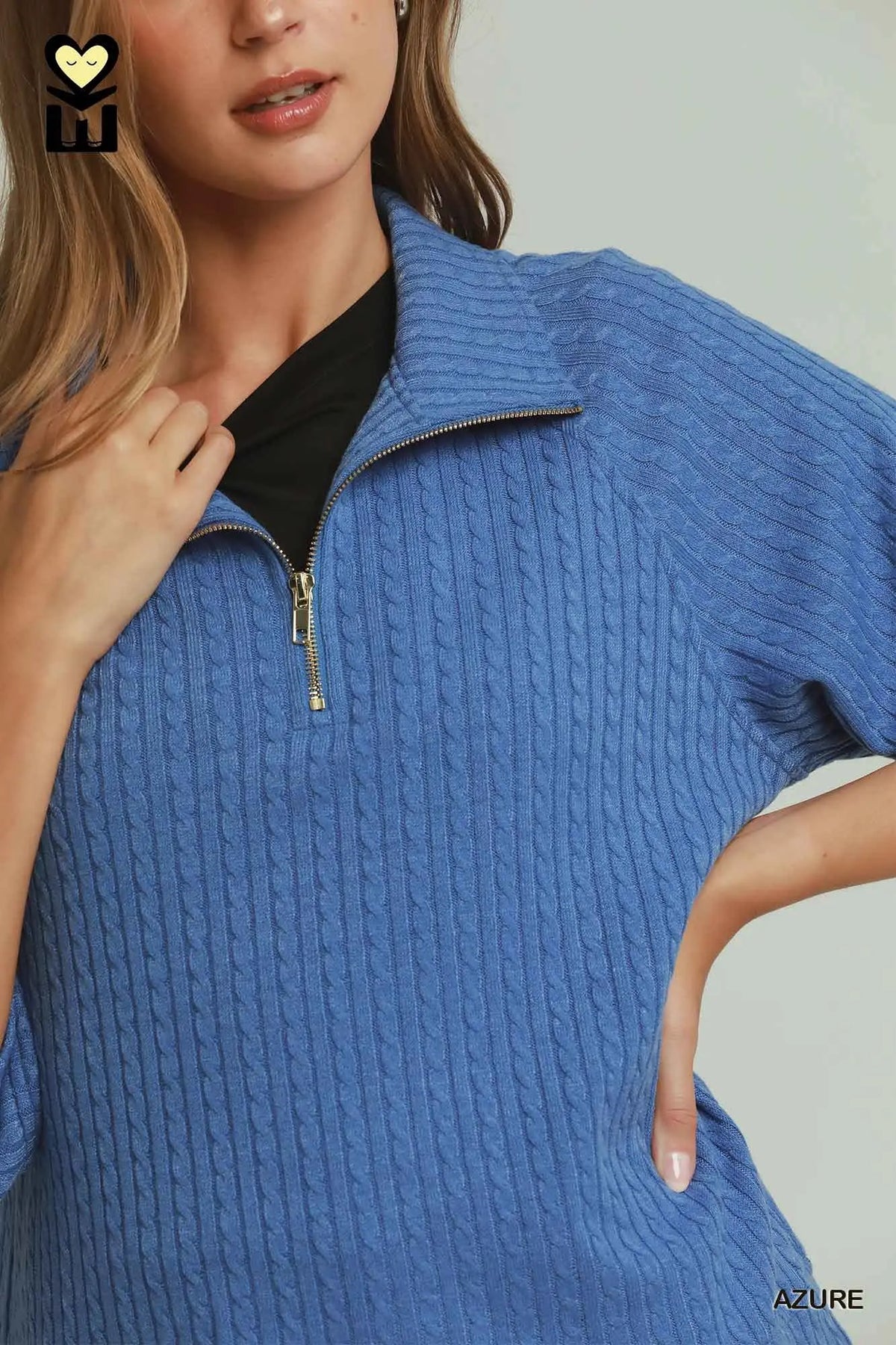 UMGEE Azure Pattern Viscose Blend Half Zip Pullover Sweater