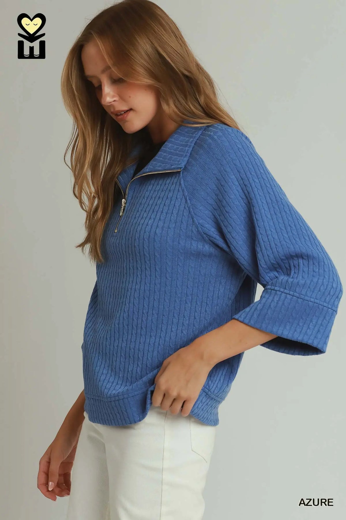 UMGEE Azure Pattern Viscose Blend Half Zip Pullover Sweater