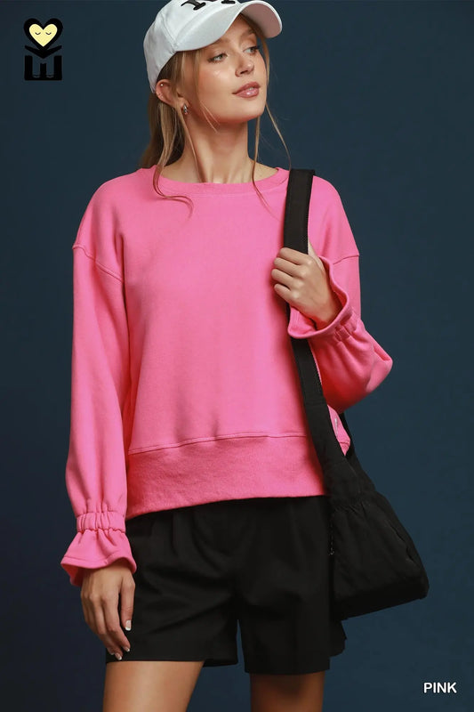 UMGEE Pink Cuff Sleeve Sweatshirt