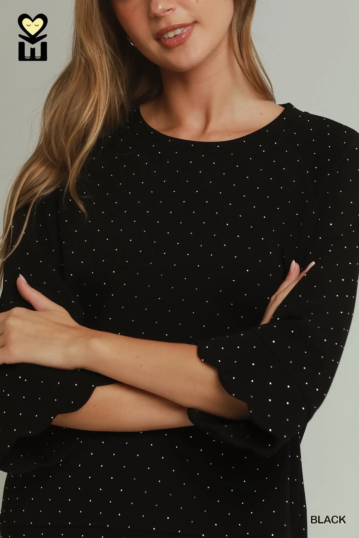 UMGEE Black Bling Scallop Sleeve Top