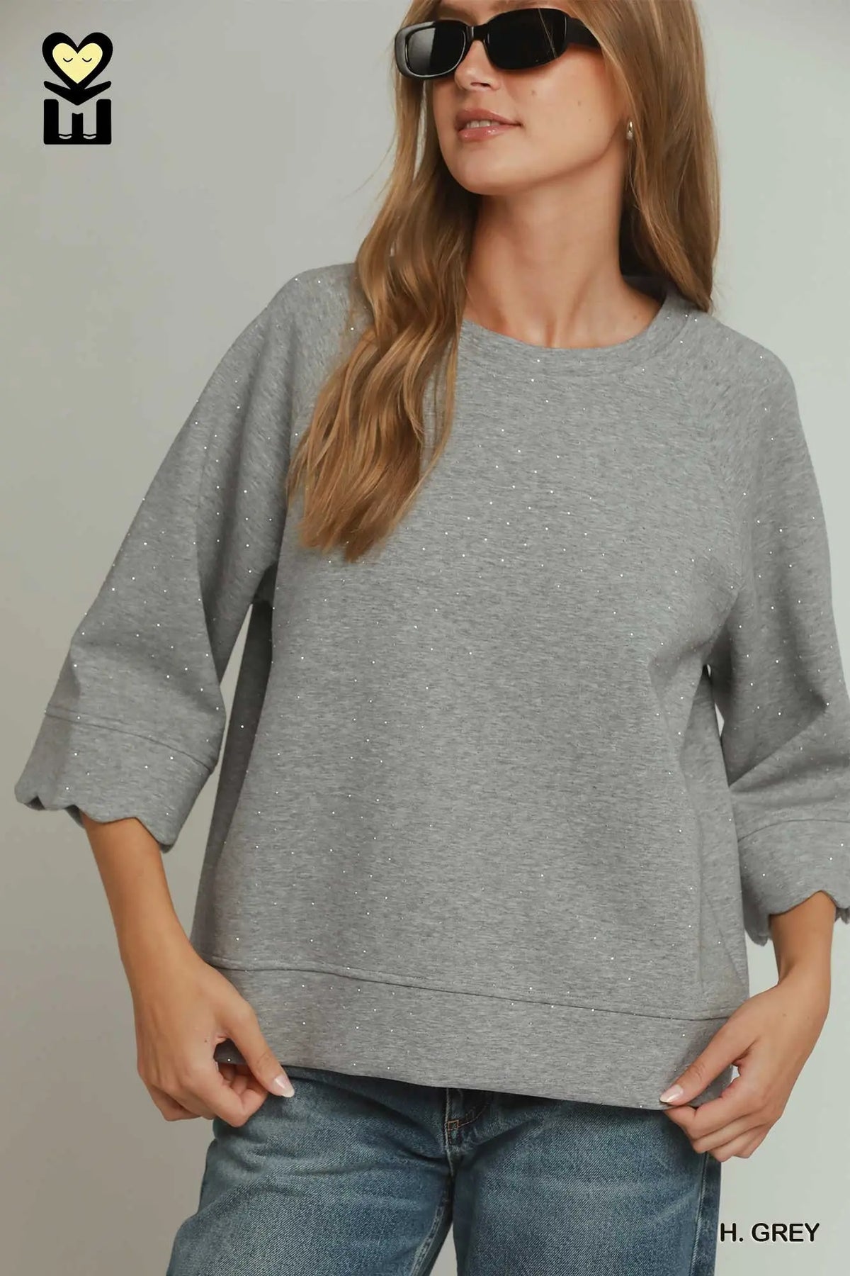 UMGEE H Grey Bling Scallop Sleeve Top