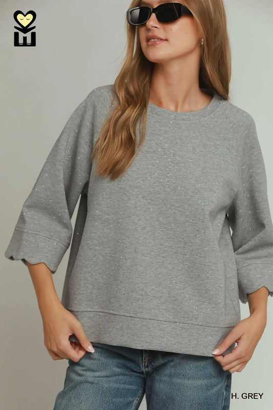 UMGEE H Grey Bling Scallop Sleeve Top