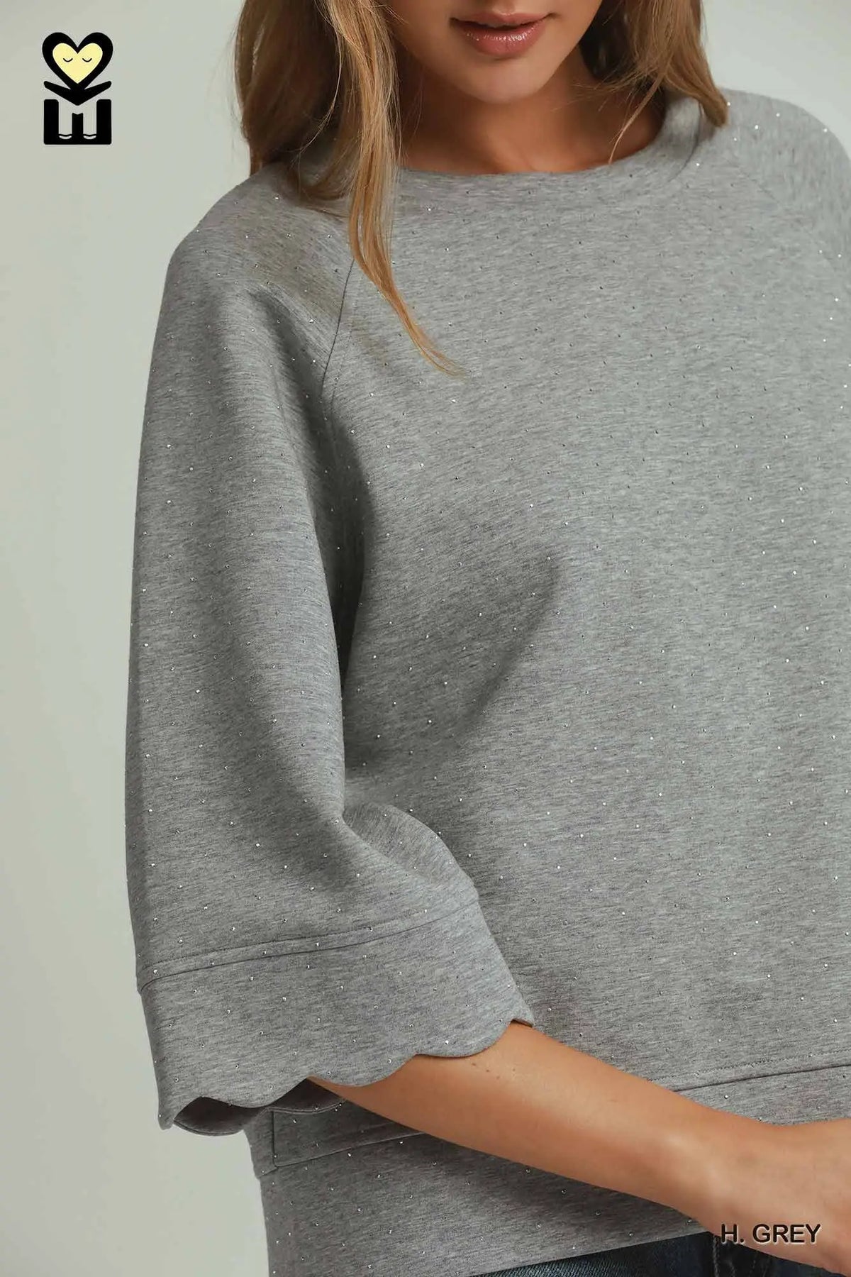 UMGEE H Grey Bling Scallop Sleeve Top