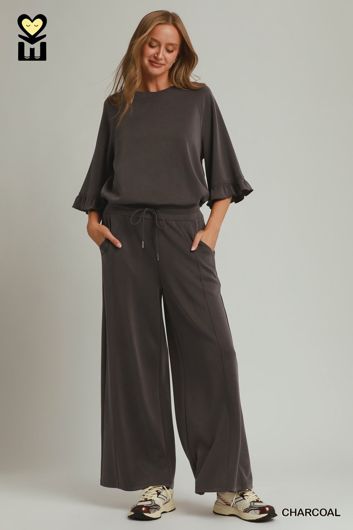 UMGEE Charcoal Spaceknit Wide Leg Set